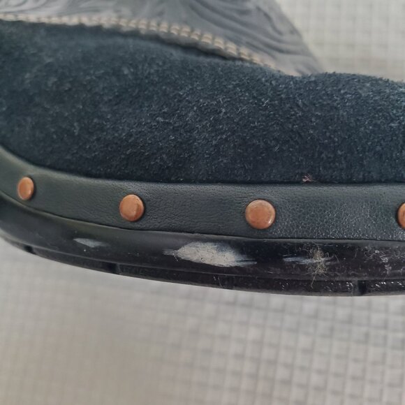 Sofft 8.5 M Clogs Mules Tooled Leather Suede Studded Block Heel CottageCore Rust - Picture 13 of 13